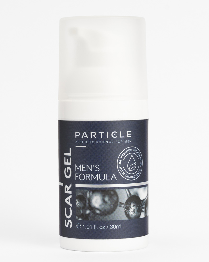 A bottle of Particle Men’s Formula Scar Gel.