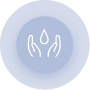 icon of two hands holding a water droplet on blue background.