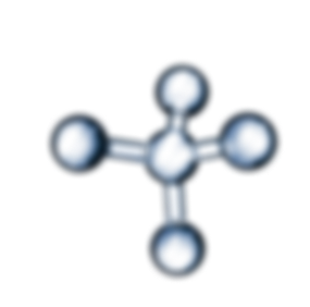 Molecule with three spherical atoms connected by cylindrical bonds.