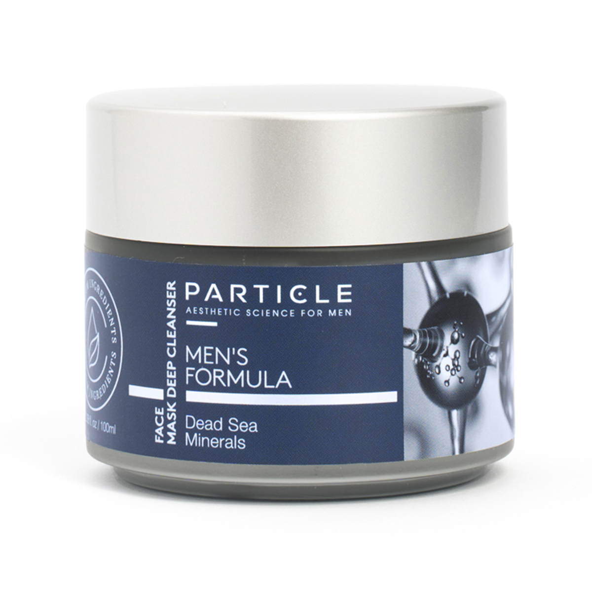 Particle For Men face mask product in blue packaging with a clean white background. For Men face mask product in blue packaging with a clean white background.